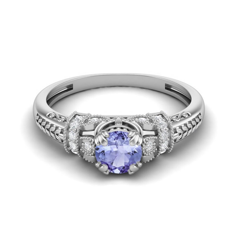 5MM Round Natural Tanzanite 925 Sterling Silver Blossom Design Promise Ring